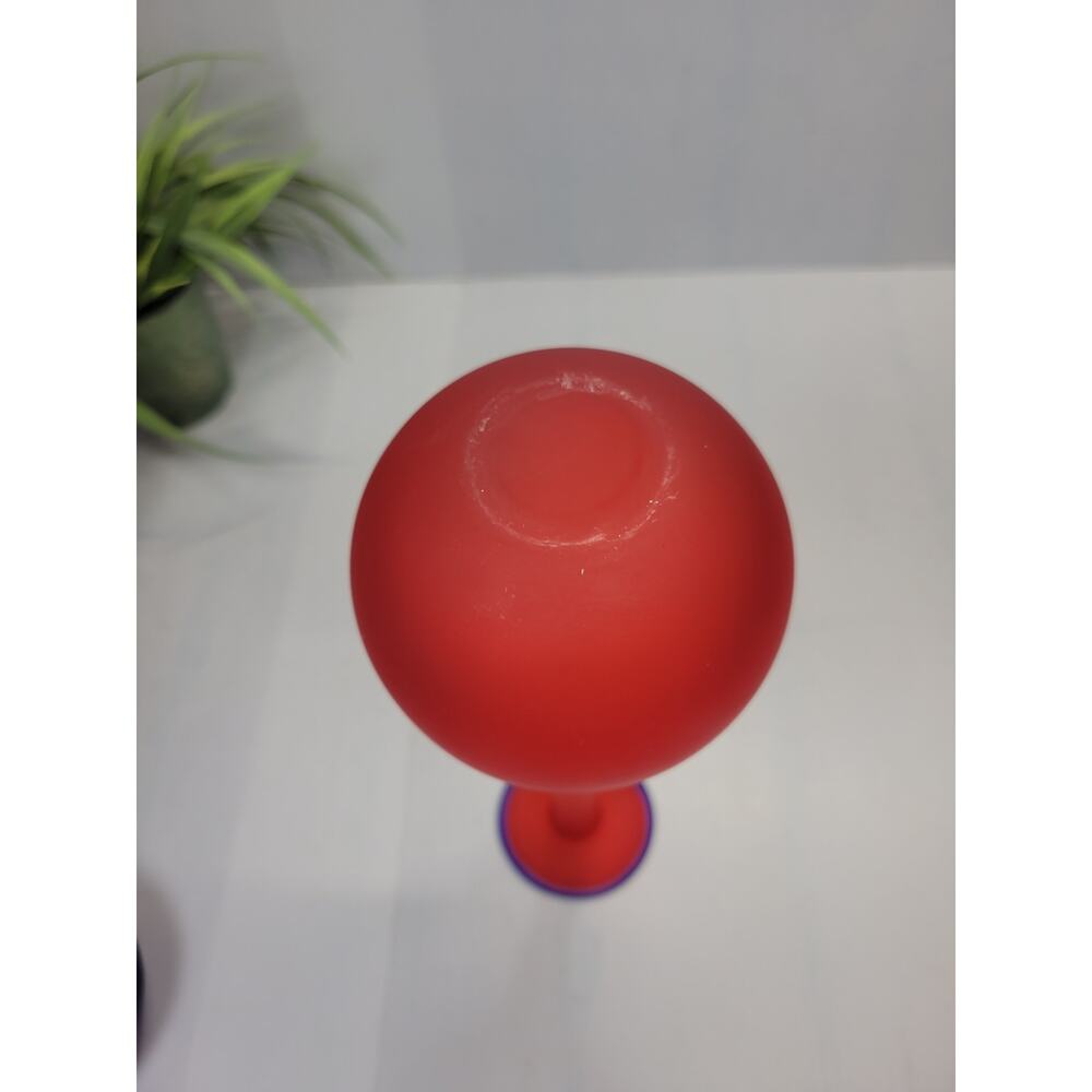 Vintage Pier 1 Imports Long Neck Bud Vases, Cobalt Blue Red Satin Glass Set - Picture 7 of 7